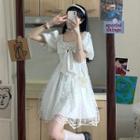 Short-sleeve Bow Lace Overlay Mini A-line Dress