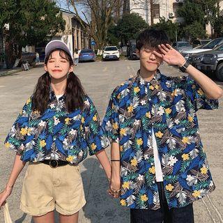 Couple Matching Floral Elbow-sleeve Shirt