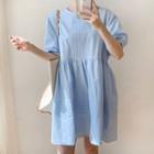 Puff-sleeve Loose Fit Pleated Dress