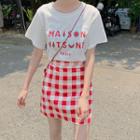 Short-sleeve Printed T-shirt / Checker A-line Mini Skirt