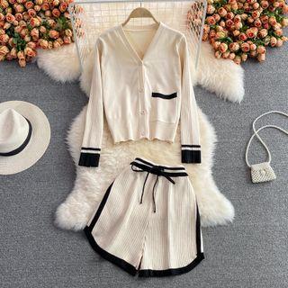Set: Two Tone Cardigan + Wide Leg Shorts