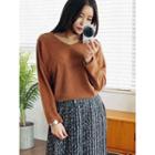 Long-sleeve V-neck Melange T-shirt