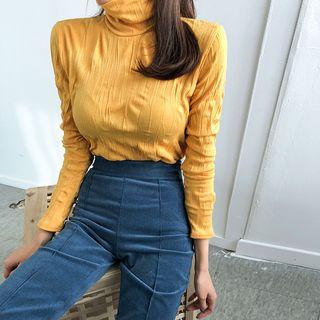 Turtleneck Crinkled Slim Fit Top