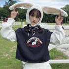 Embroidered Lace-up Detail Rabbit Ear Hoodie