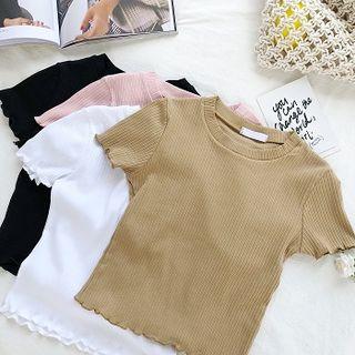 Plain Ruffles-trim Short-sleeve T-shirt