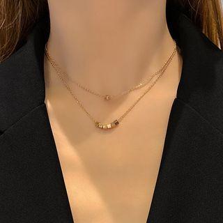 Geometric Pendant Layered Necklace Ax129 - Rose Gold - One Size