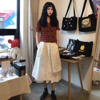 Plaid Short-sleeve Shirt / Irregular Skirt