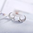 925 Sterling Silver Rhinestone Moon & Star Dangle Earring 1 Pair - Earrings - Star - Moon - One Size