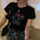 Short-sleeve Graphic Print T-shirt / Plaid Mini Pencil Skirt