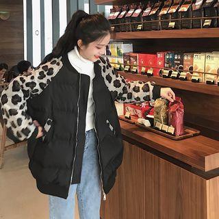 Animal Print Panel Zip Padded Jacket