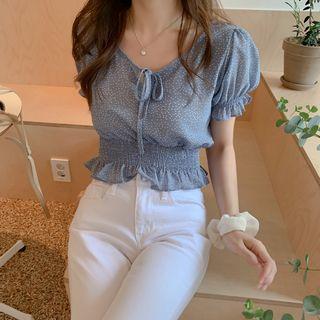 Short-sleeve Dotted Cropped Blouse