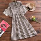 Peter Pan-collar Short-sleeve Plaid A-line Dress