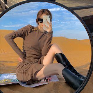 Long-sleeve Ruffle Hem Mini T-shirt Dress