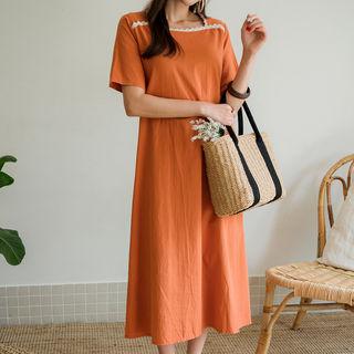 Tie-waist Lace-trim Dress