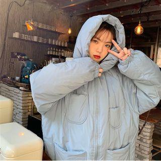 Plain Hooded Loose-fit Padded Jacket