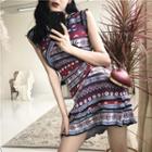 Patterned Sleeveless Knit Dress As Shown In Figure - One Size