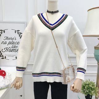 Glitter-trim V-neck Knit Sweater