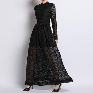 Long-sleeve A-line Evening Lace Dress