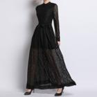 Long-sleeve A-line Evening Lace Dress