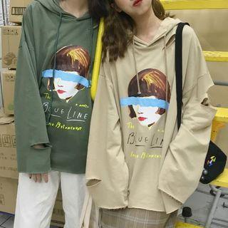 Cut-out Shoulder Printed Hoodie