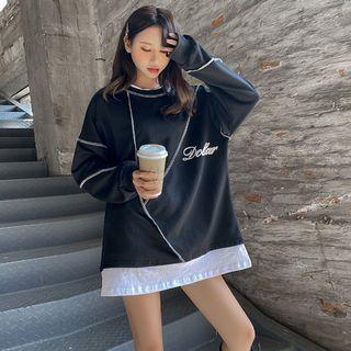 Mock Two-piece Oversized Sweatshirt Black - One Size