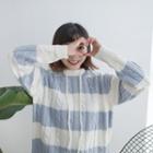 Hooded Striped Cable-knit Sweater