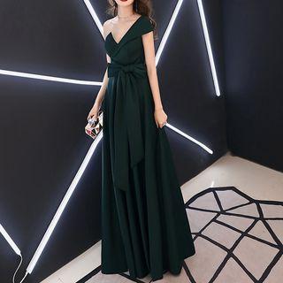 Cap-sleeve One Shoulder Asymmetric A-line Evening Gown