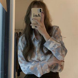 Tie Dye Shirt Blue & White & Milk Brown - One Size