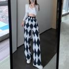 High Waist Argyle Wide Leg Pants