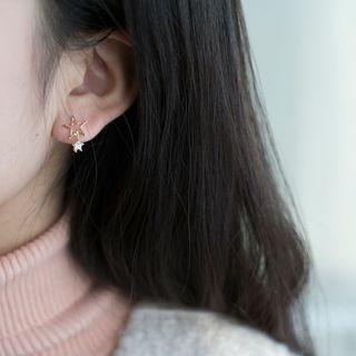 Star Rhinestone Asymmetrical Sterling Silver Earring