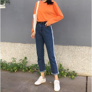 Striped Straight-cut Jeans