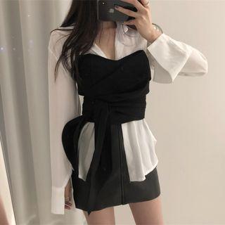 Set: Long-sleeve Chiffon Blouse + Tube Top