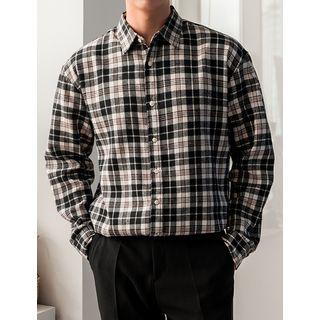 Boxy-fit Plaid Shirt Black - One Size