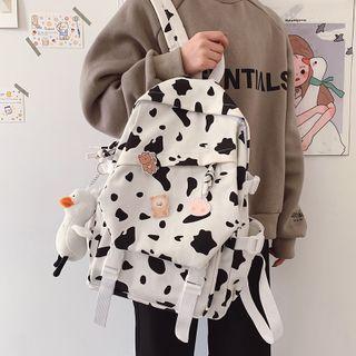 Milk Cow Print Buckled Nylon Backpack