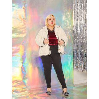 Plus Size Piped Faux-fur Jacket