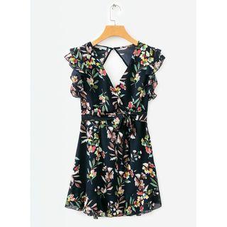Sleeveless Open-back Floral Print Mini A-line Dress