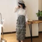 V-neck Top / Tiered Midi Skirt