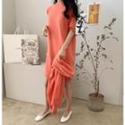 Set: Open-front Cardigan + Short-sleeve Knit Dress
