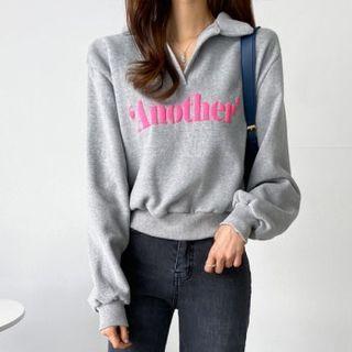 Collared Fleece-lined Letter Sweatshirt