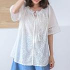 Perforated Elbow Sleeve Blouse