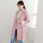 Tab-sleeve Double-breasted Linen Blend Coat