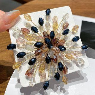 Faux Crystal Flower Brooch Pink & Yellow & Black - One Size