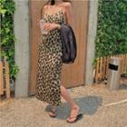 Leopard Strappy Sheath Midi Dress Leopard - One Size