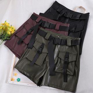 Faux Leather Cargo A-line Skirt