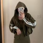 Long Sleeve Round Neck Contrast Line Cropped Jacket
