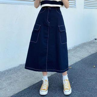 High-waist Denim Midi Skirt As Shown In Figure - One Size
