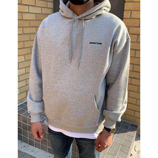 Letter-embroidered Fleece-lined Boxy Hoodie