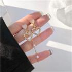 Heart Rhinestone Faux Pearl Asymmetrical Dangle Earring 1 Pair - Pink & Gold - One Size