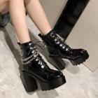 Platform-heel Lace-up Short Boots