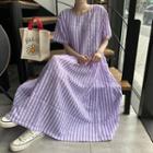 Short Sleeve Dotted Stripe Oversized A-line Dress